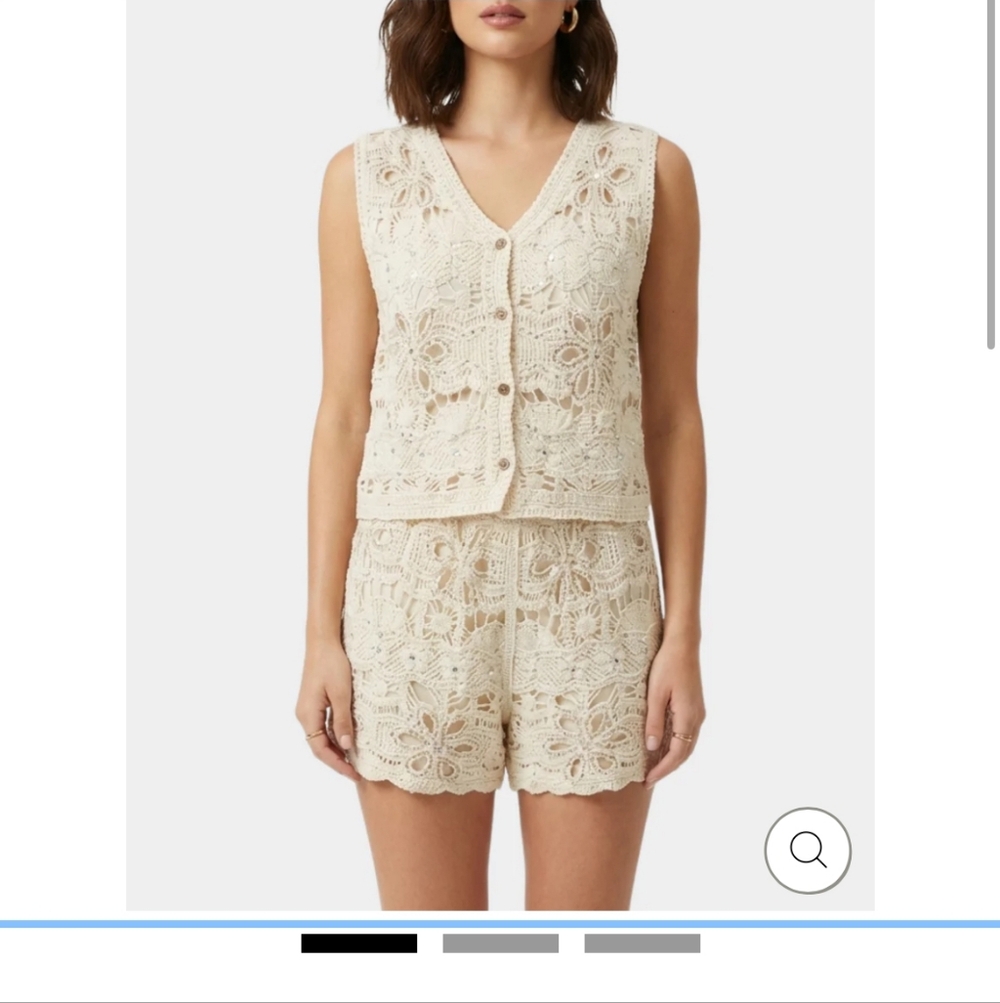 From Paris: Crochet Ser High-Rise Cream Shorts and Vest— Women